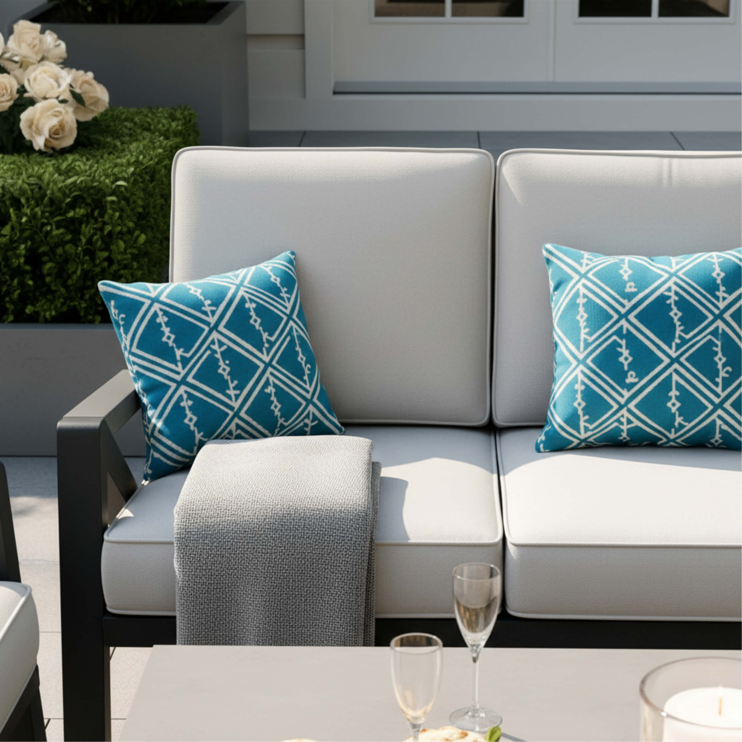 3-Seater Sofa Set with 2 Armchairs, 2 Stools & Height Adjustable Table