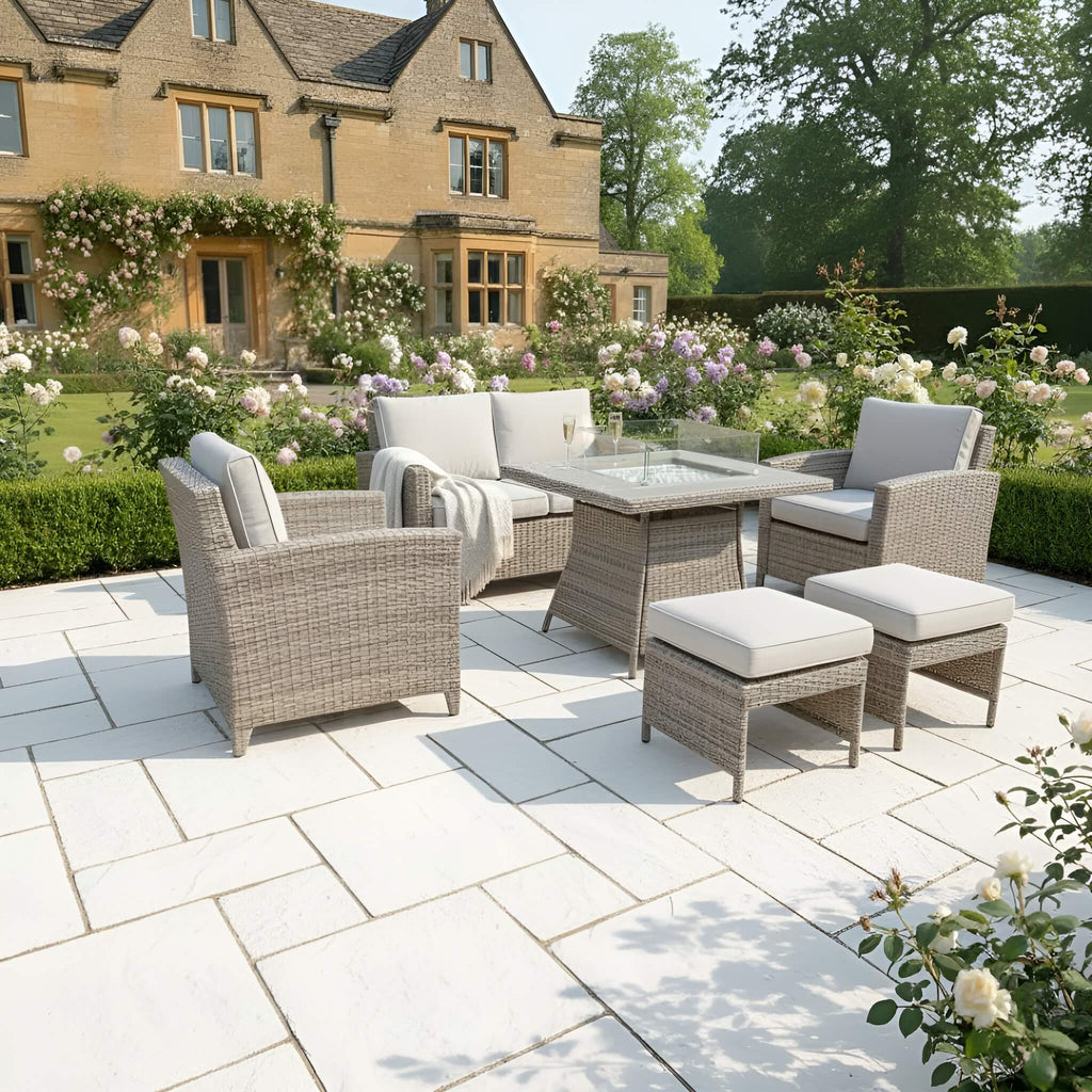 2-Seater Sofa Set with 2 Armchairs & Firepit Table