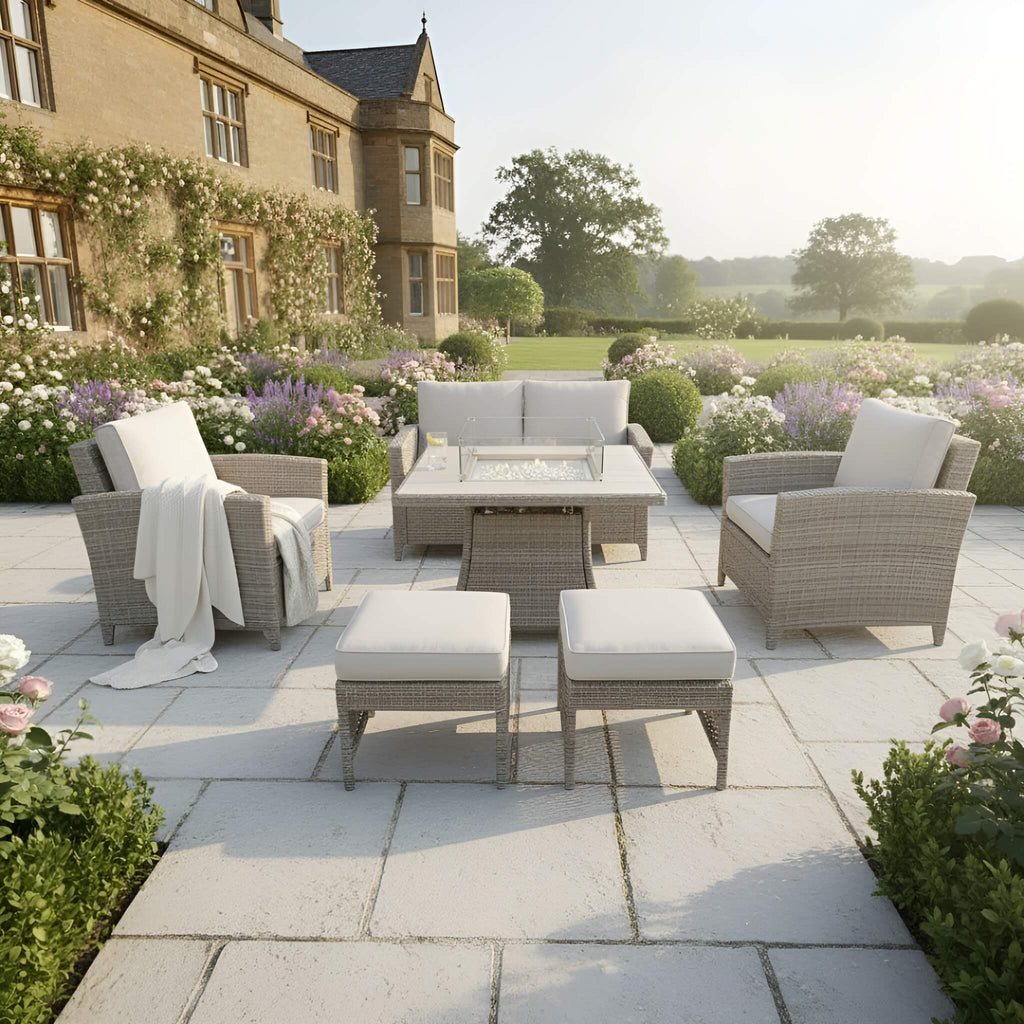 2-Seater Sofa Set with 2 Armchairs & Firepit Table