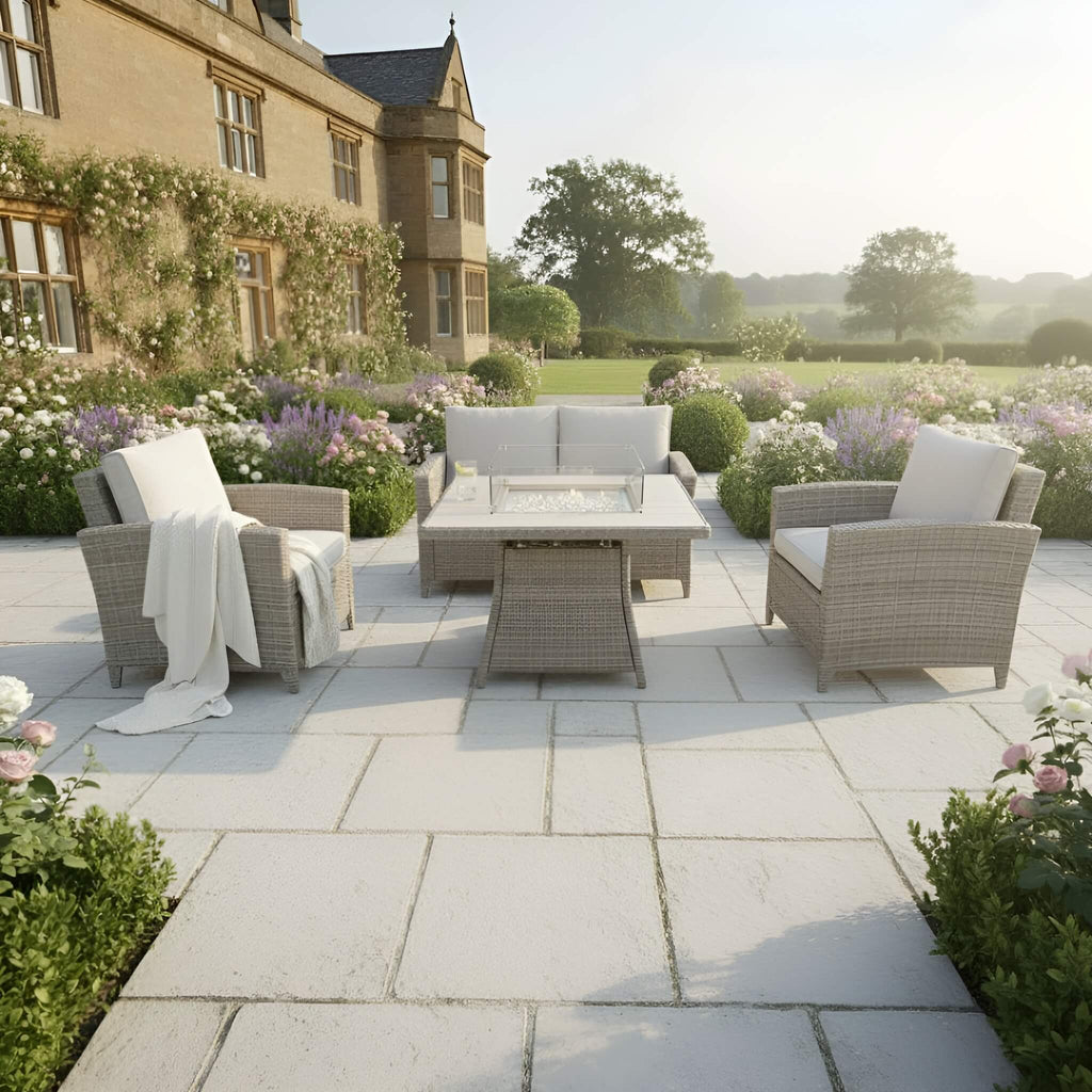 2-Seater Sofa Set with 2 Armchairs & Firepit Table