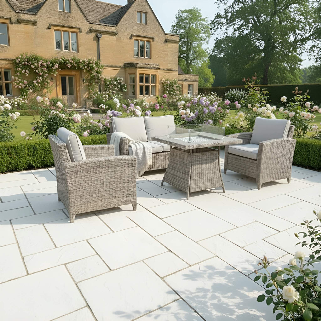 2-Seater Sofa Set with 2 Armchairs & Firepit Table